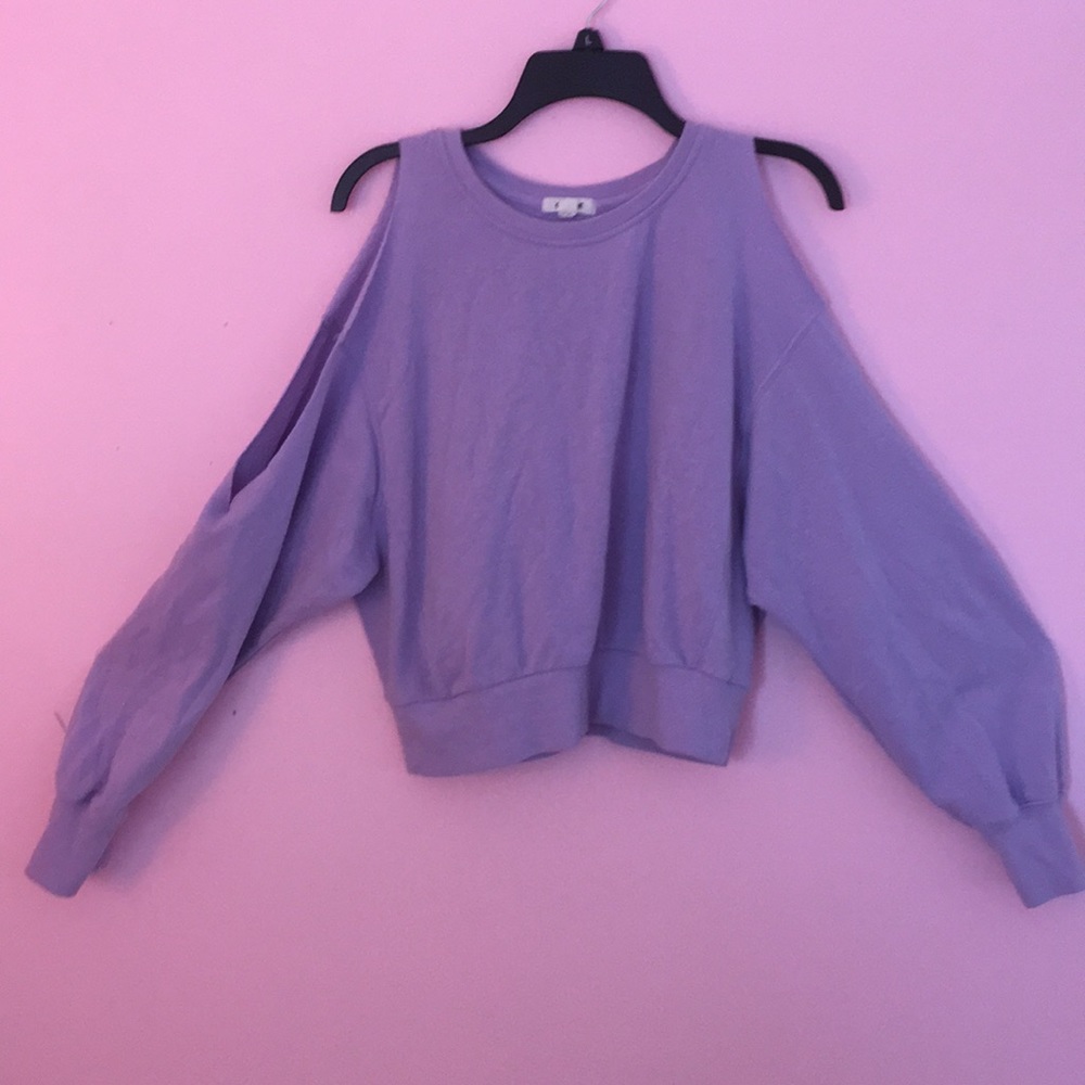 A Purple Cut Off Shoulder Long Sleeve Shirt